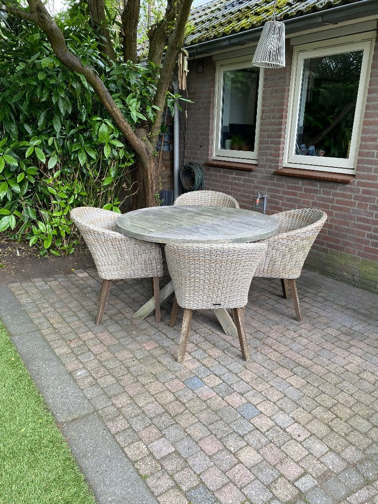 Tuinset ronde eettafel met 4 stoelen incl kussens, Ophalen, 4 zitplaatsen, Gebruikt, Tuinset