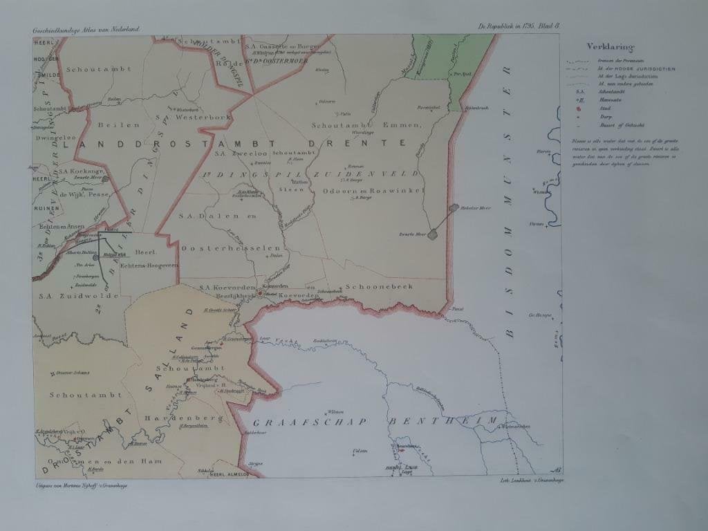 B119/ Plattegrond Zuid Oost Drenthe en Salland in 1795 Litho, Antiek en Kunst, Ophalen of Verzenden