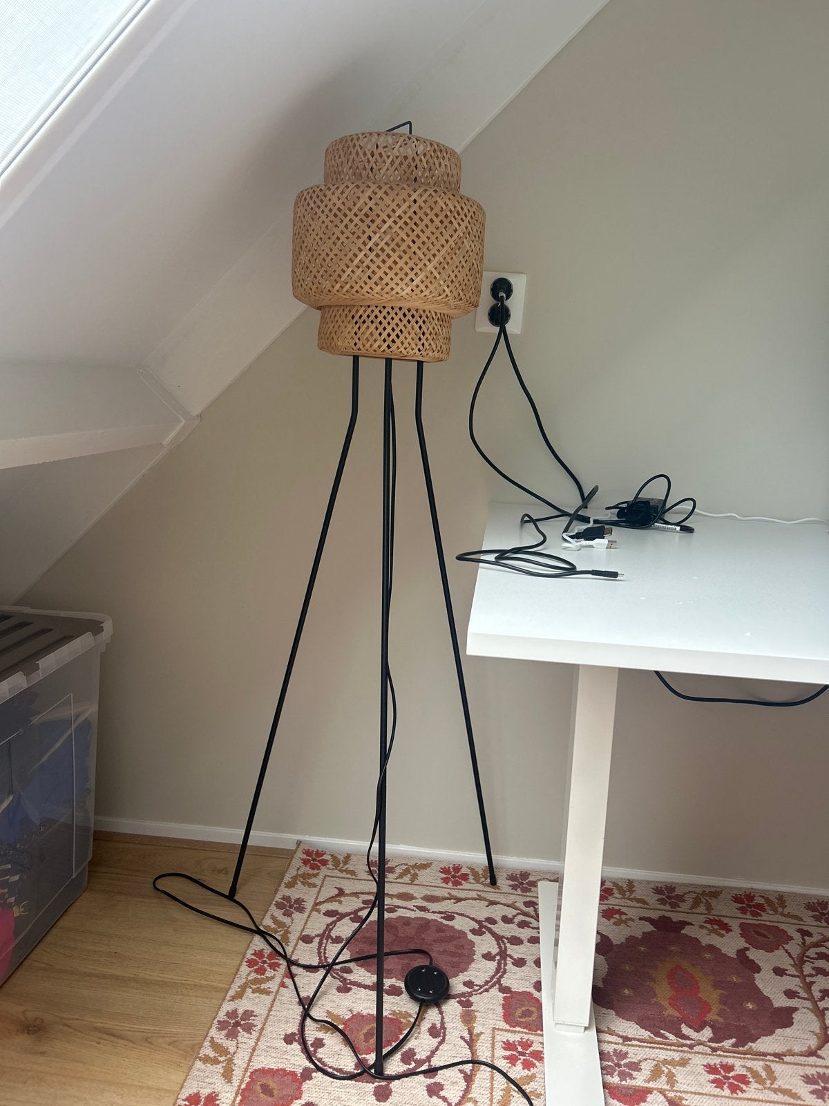 IKEA Sinnerlig staande lamp bamboe, Ophalen, 100 tot 150 cm, Natuurlijk materiaal, E27 (groot)