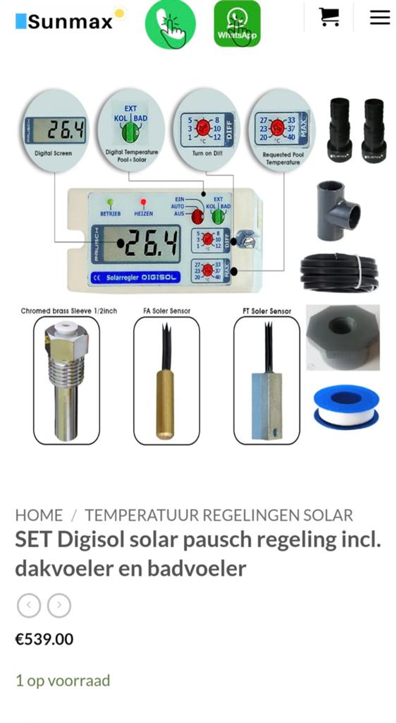 Digisil Solax solar Pausch regeling incl dakvoeler badvoeler, Ophalen of Verzenden