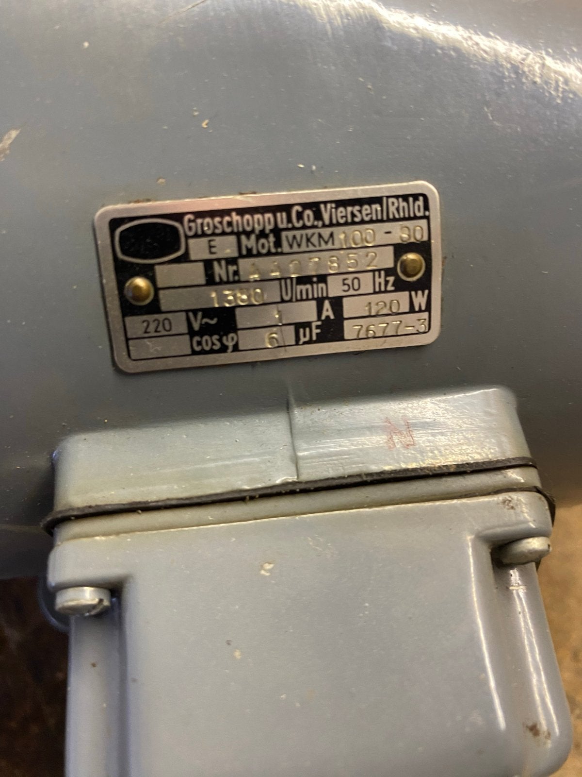 Groschopp Elektromotor met vertraging, 220V, 1380 U/min, Doe-het-zelf en Verbouw, Ophalen, Gebruikt, Elektromotor, 1400 tot 1800 rpm