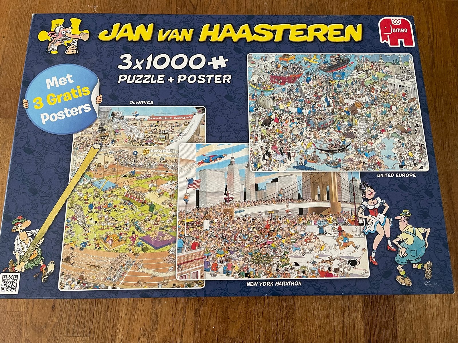 Jan van Haasteren 3x1000+ puzzel + 3 gratis posters, Ophalen of Verzenden, Meer dan 50 stukjes, Gebruikt, 6 jaar of ouder