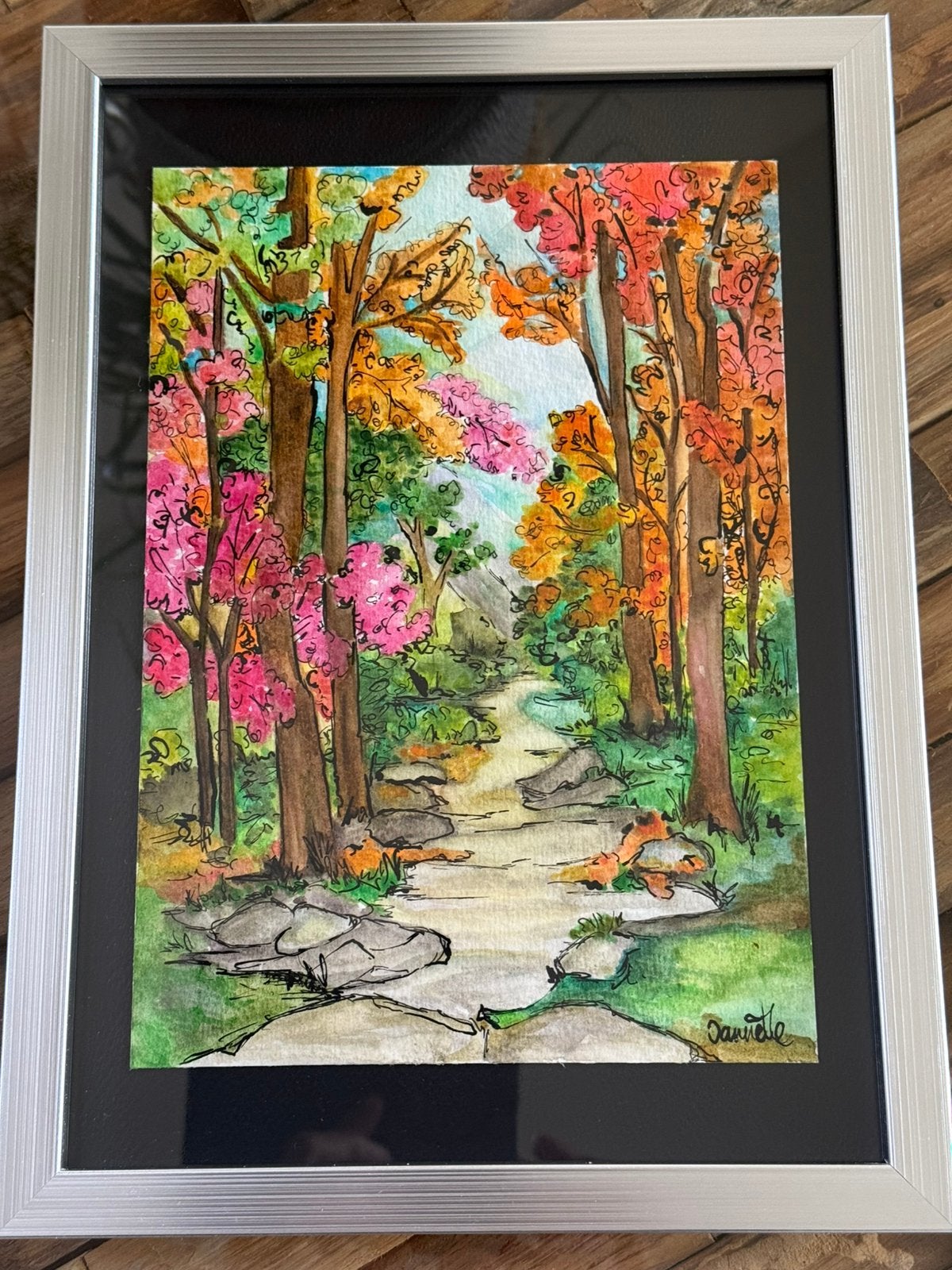 Bos in herfst tinten aquarel, Antiek en Kunst, Ophalen of Verzenden