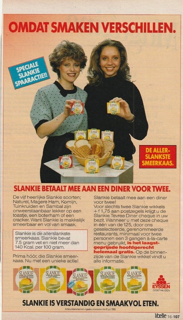 Retro reclame 1989 Slankie zuivel Oosthuizen smeerkaas, Verzamelen, Verzenden, Overige typen