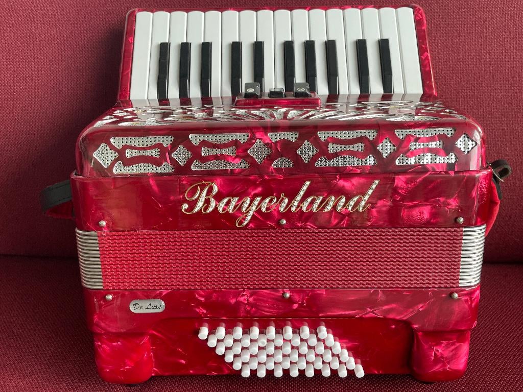 Z.g.a.n. kleine Bayerland de Luxe accordeon.48 bas ., Muziek en Instrumenten, Accordeons, Overige merken, 48-bas, Met koffer, Zo goed als nieuw