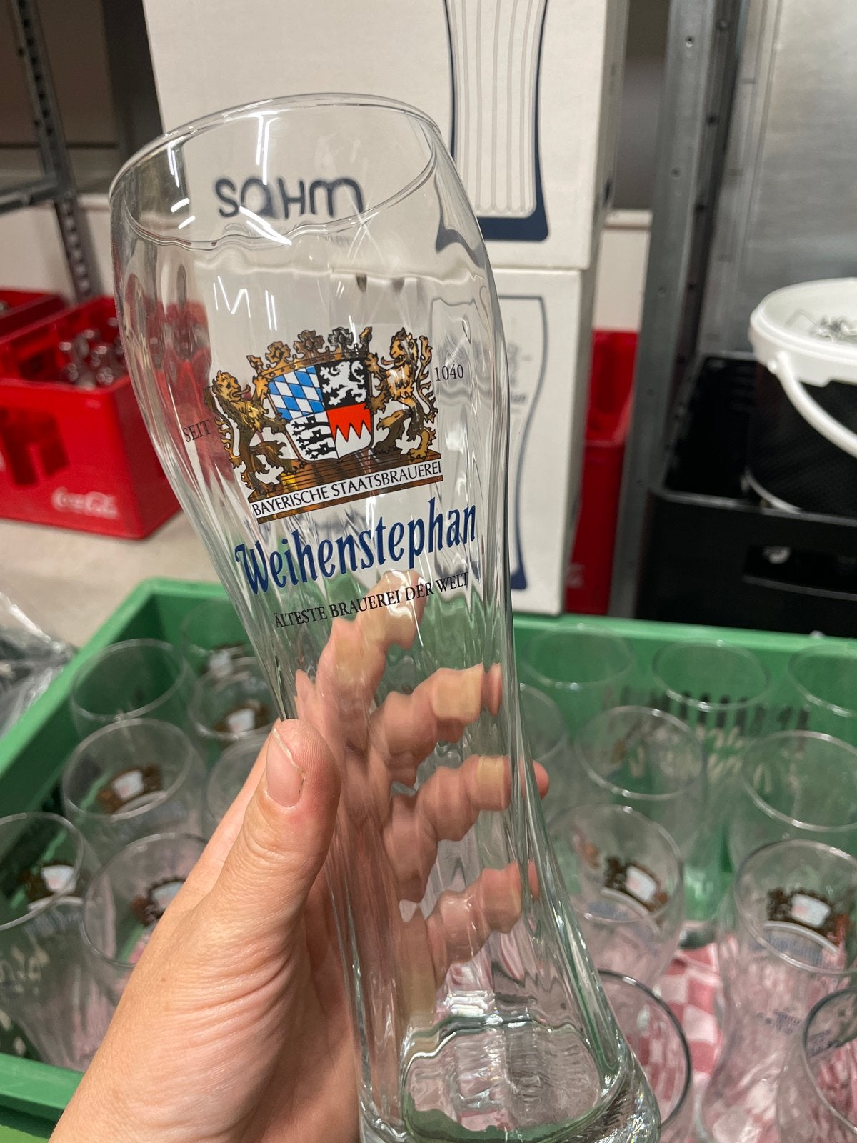 Weihenstephan bierglazen 0,5L en 0,3L met gratis viltjes, Ophalen, Gebruikt