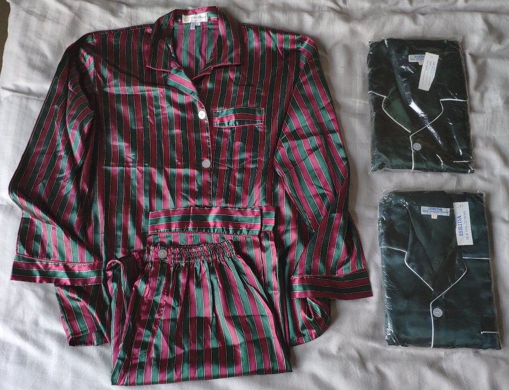 3x zijden herenpyama XL groen rood silk pyama man NIEUW, Kleding | Heren, Ophalen, Nieuw, Maat 56/58 (XL)