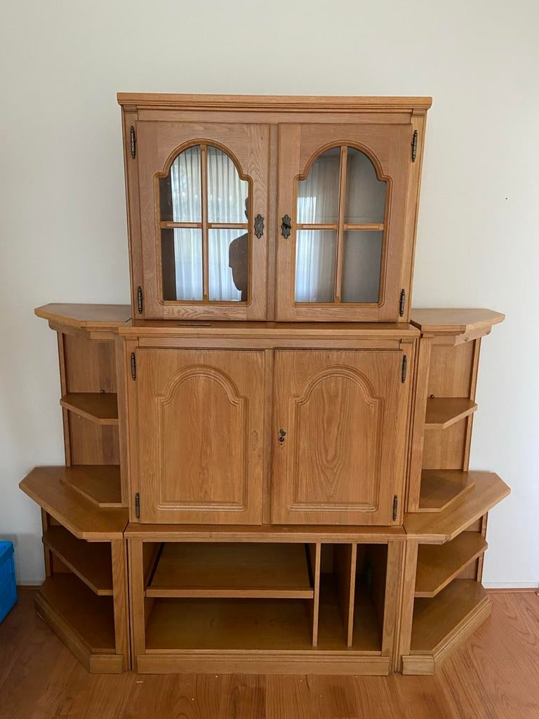 Eiken  (TV) vitrinekast, Huis en Inrichting, Kasten | Televisiemeubels, Ophalen, Gebruikt, 25 tot 50 cm, 150 tot 200 cm
