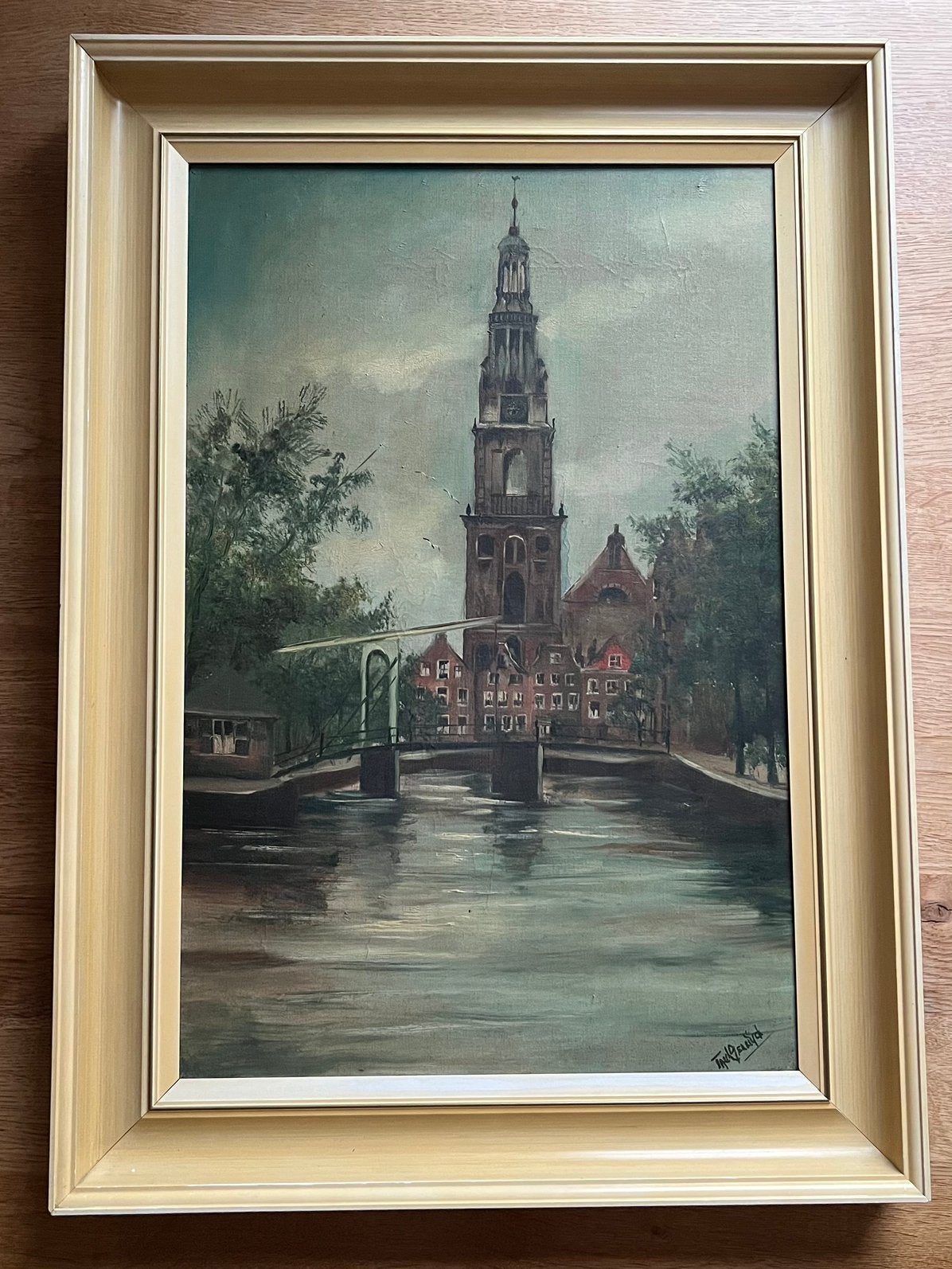 Schilderij Amsterdam – Zuiderkerk en gracht, Ophalen