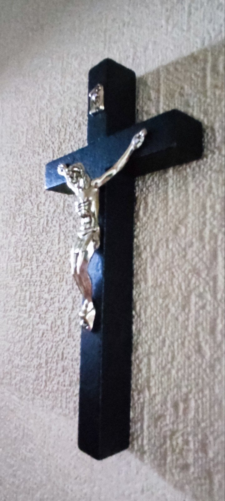 Prachtig Houten Zwart/Goudkleurig Jezus Kruis, Antiek en Kunst, Ophalen