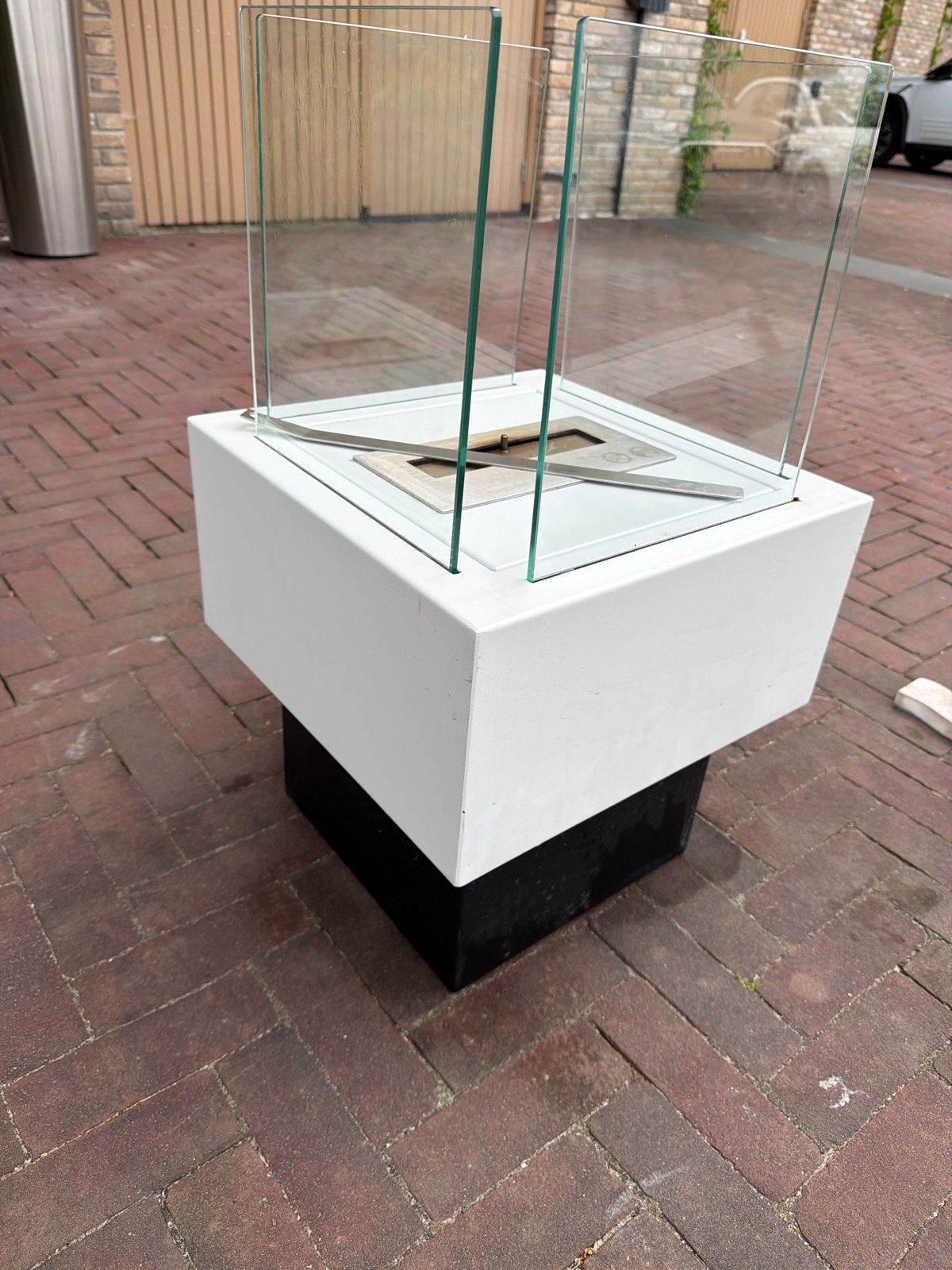 Mooie bio ethanol haard met glazen ombouw, Ophalen, Gebruikt, Vrijstaande haard, Overige soorten