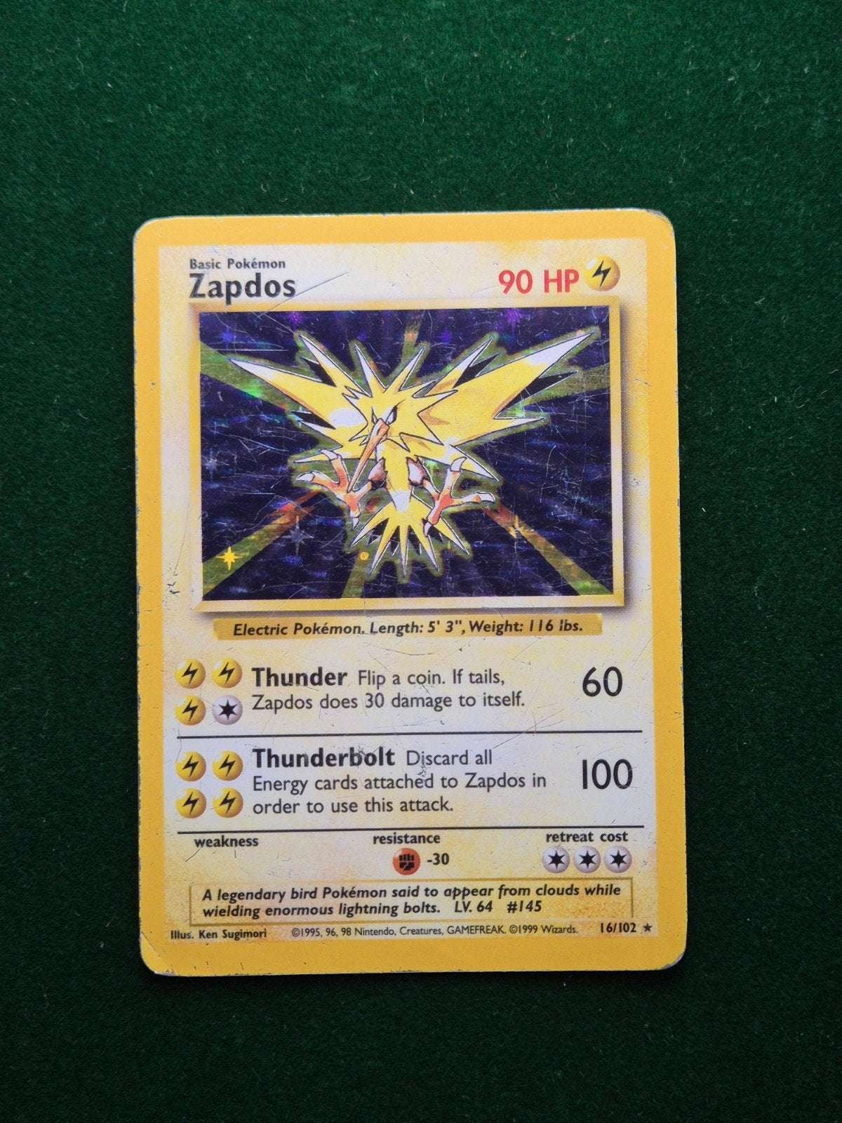 Zapdos - Base Set 16/102, Verzenden, Gebruikt, Losse kaart, Foil