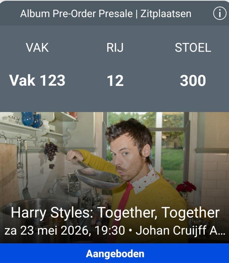 Harry Styles tickets met parkeerkaart Zaterdag 23 mei 2026, Tickets en Kaartjes, Concerten | Pop, Twee personen, Mei