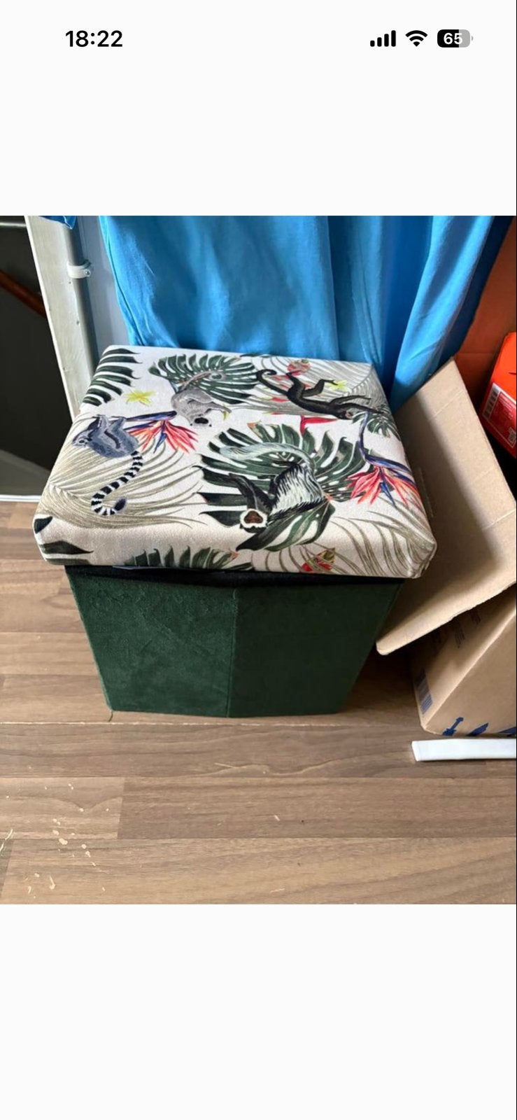 Opberg poef met jungle print, Groen, Ophalen of Verzenden, Zo goed als nieuw, Modern