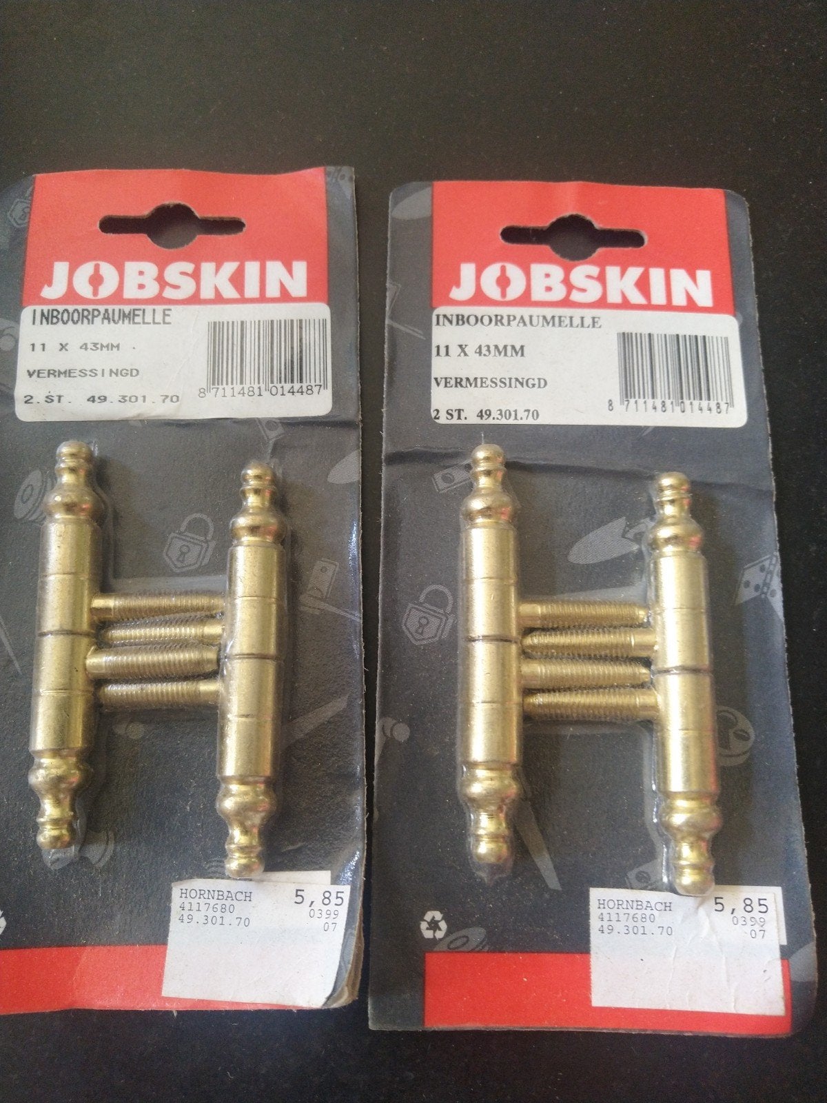 JOBSKIN Inboorpaumelle 11x43mm Vermessingd (2 stuks), Ophalen of Verzenden