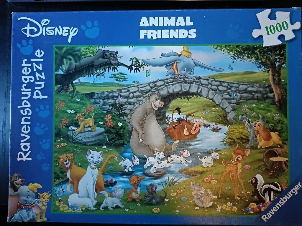 Drie Disney Puzzels: Pooh, animal friends, moonlight parade, Ophalen of Verzenden, 500 t/m 1500 stukjes, Gebruikt, Legpuzzel