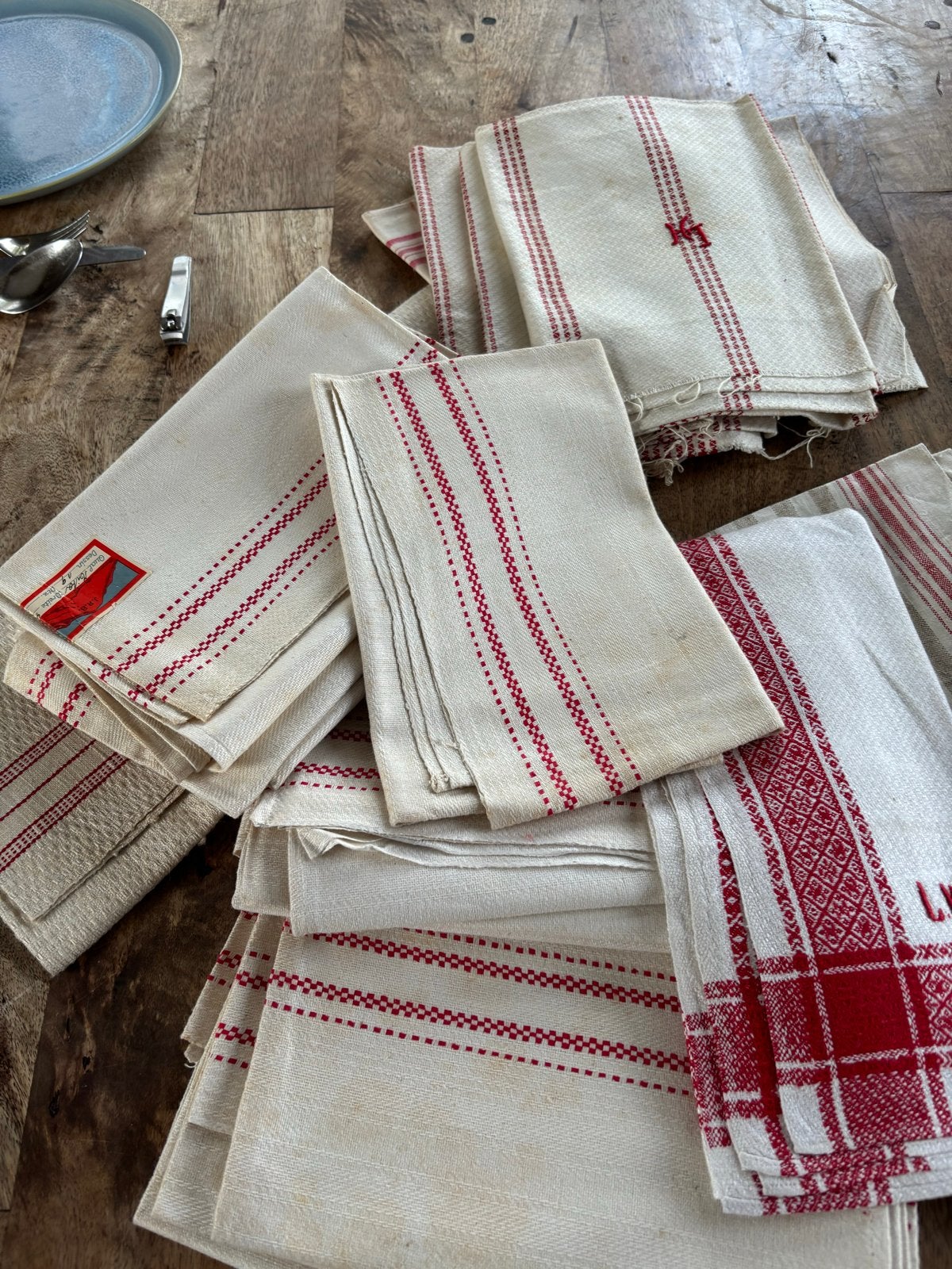 Vintage Brocante Linnen Doeken en Servetten, Ophalen of Verzenden