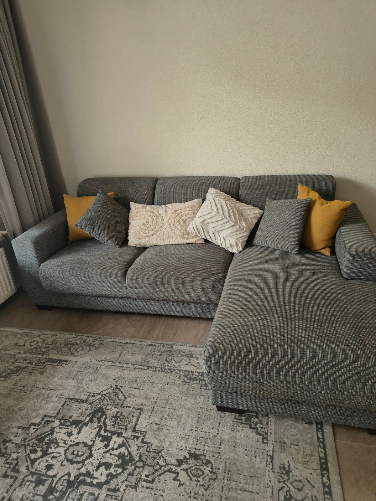 Comfortabele hoekbank met kussens & kleed dier-rookvrij huis, Ophalen, Modern, Comfortabel, 250 tot 300 cm, Gebruikt