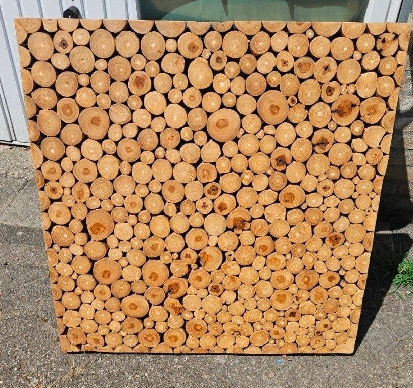 Uniek houten wandpaneel van boomstammetjes, Huis en Inrichting, Ophalen, Hout, Bruin, Landelijk