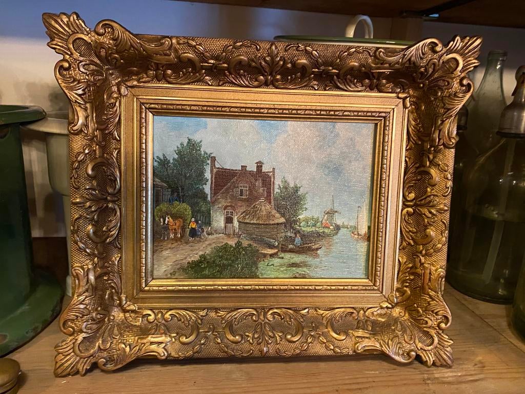 olieverfschilderij Hollands landschap metboerderij,, Ophalen of Verzenden
