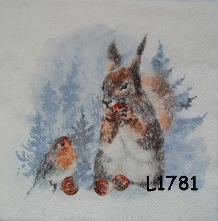 Servetten decoupage/bullet journal* eekhoorn roodborst L1781, Verzenden, Nieuw