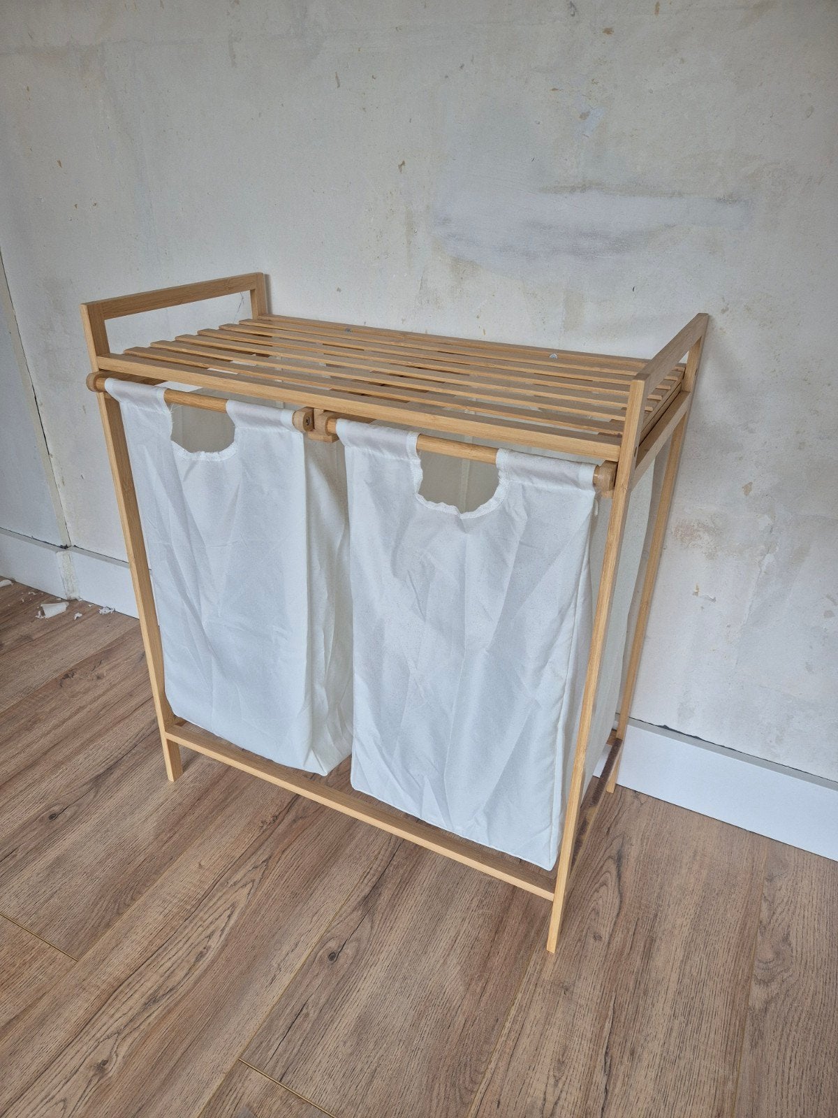 Bamboe wasrek met 2x 30L wasmanden, Ophalen, Zo goed als nieuw