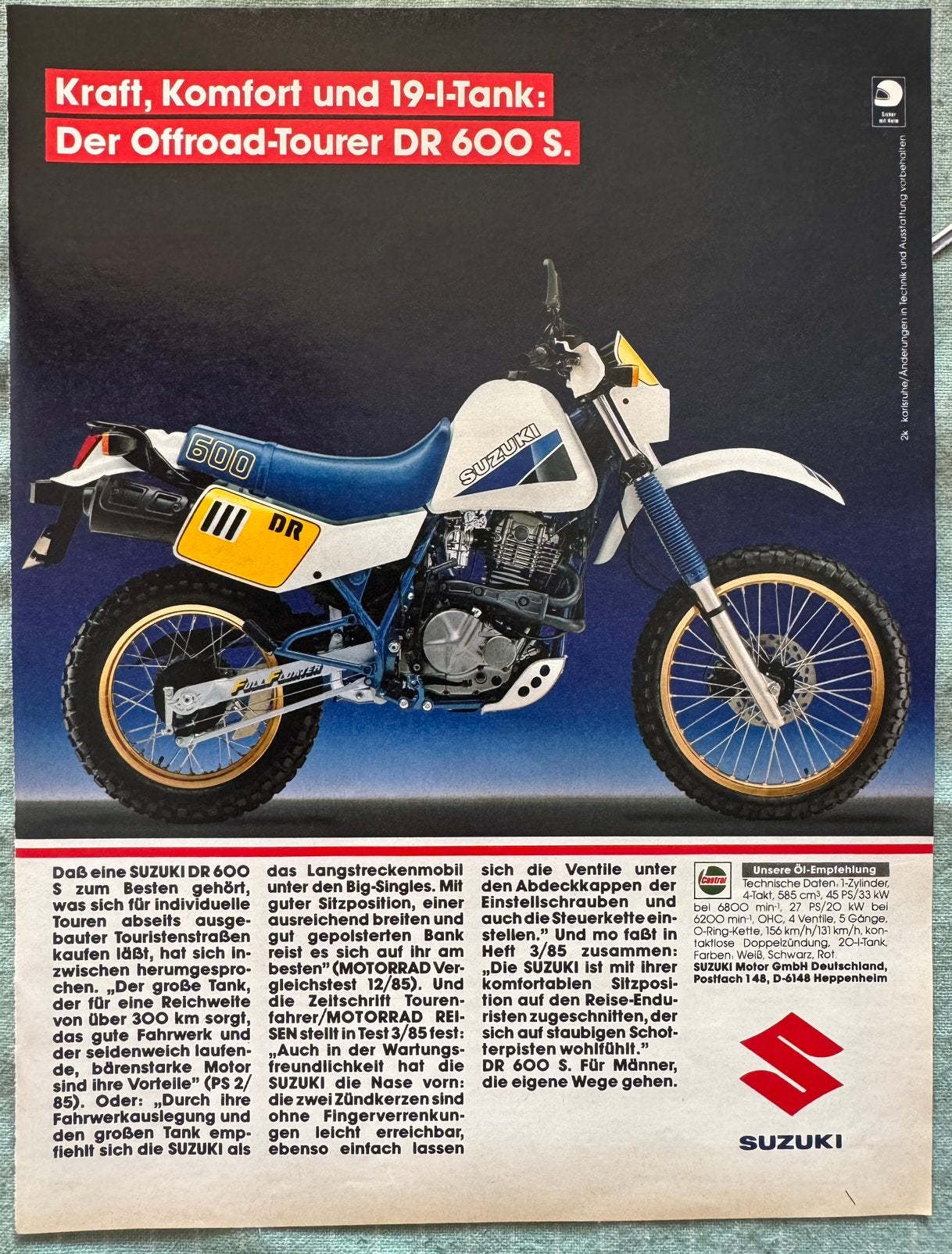 Advertentie Suzuki DR600S, Verzenden, Zo goed als nieuw, Motoren