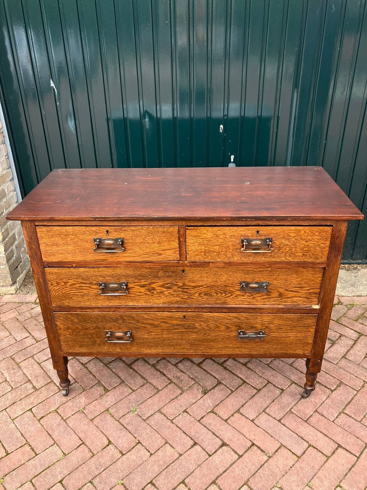 Brocante eikenhouten ladekast met spiegel, Ophalen
