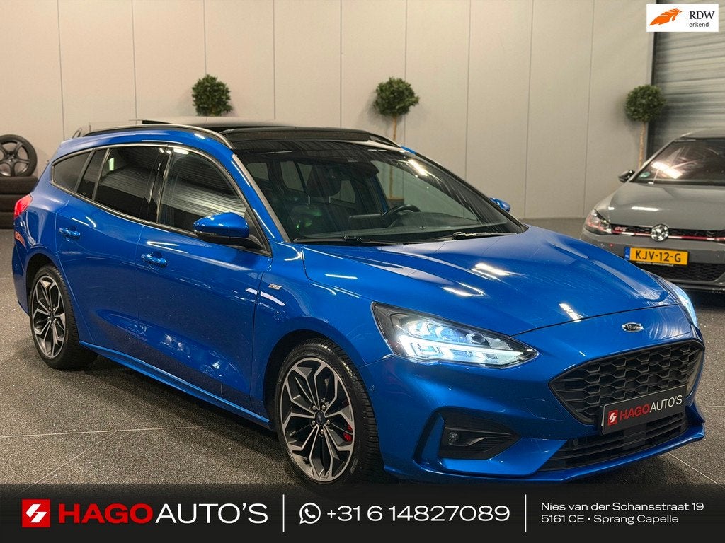 Ford Focus Wagon 1.5 EcoBoost ST-Line LED/NAVI/CRUISE/CARPLA, Stof, Gebruikt, Euro 6, Blauw