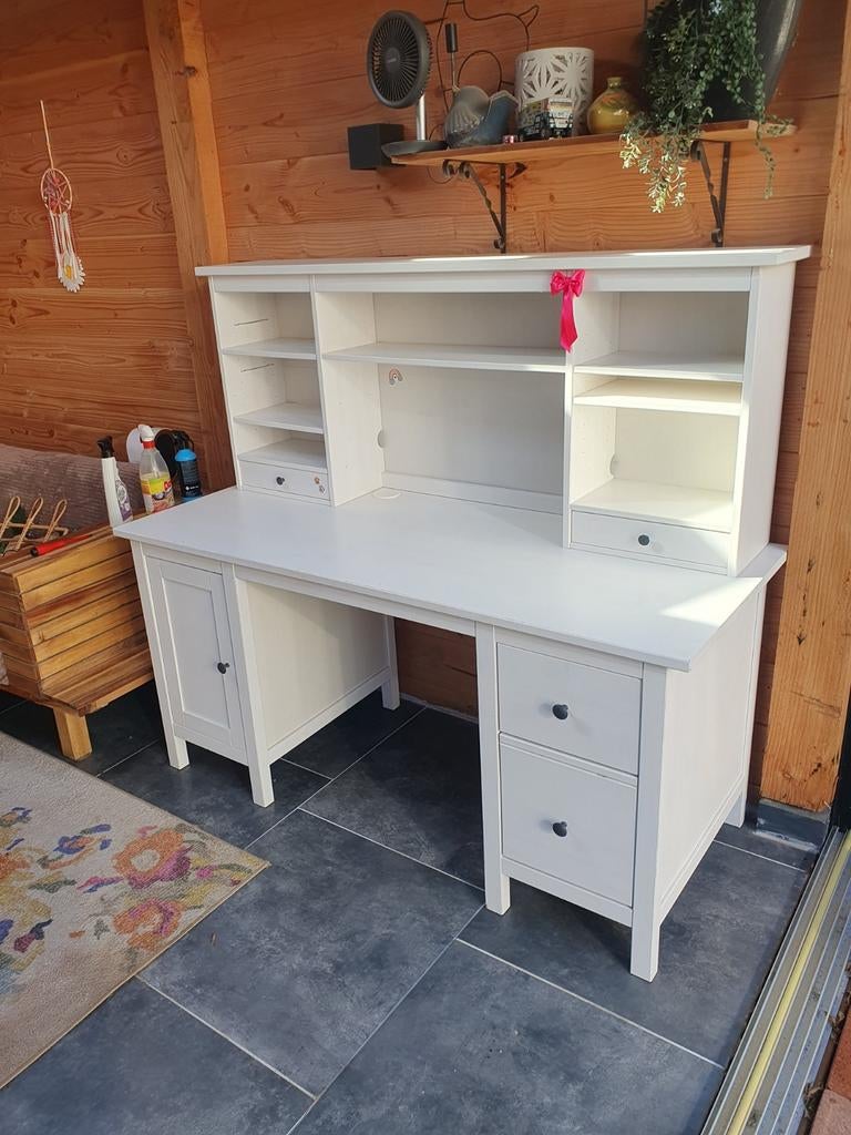 Ikea Wit bureau met opbouw en lades, Gebruikt, Hout, Overige merken, Computerbureau