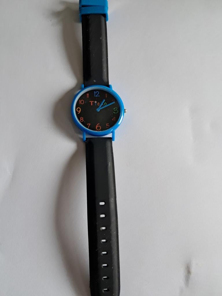 Ticko kinderhorloge - Zwart met blauwe accenten, Ophalen of Verzenden, Gebruikt, Blauw, Jongen of Meisje