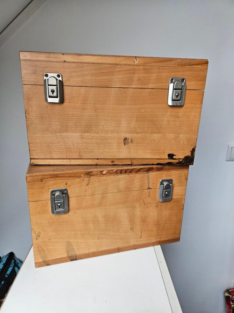 Set van 2 houten opbergkisten met vakverdeling, Overige houtsoorten, Minder dan 50 cm, Gebruikt, Minder dan 50 cm