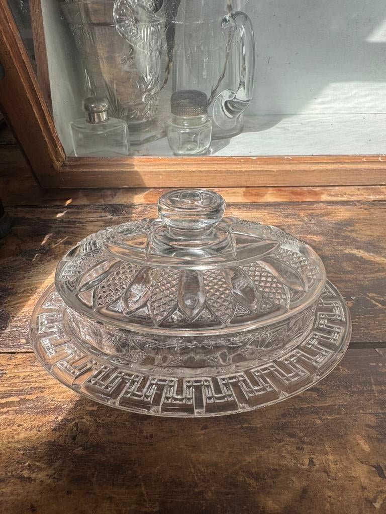 Glazen botervloot met deksel, Antiek en Kunst, Antiek | Glas en Kristal, Ophalen of Verzenden