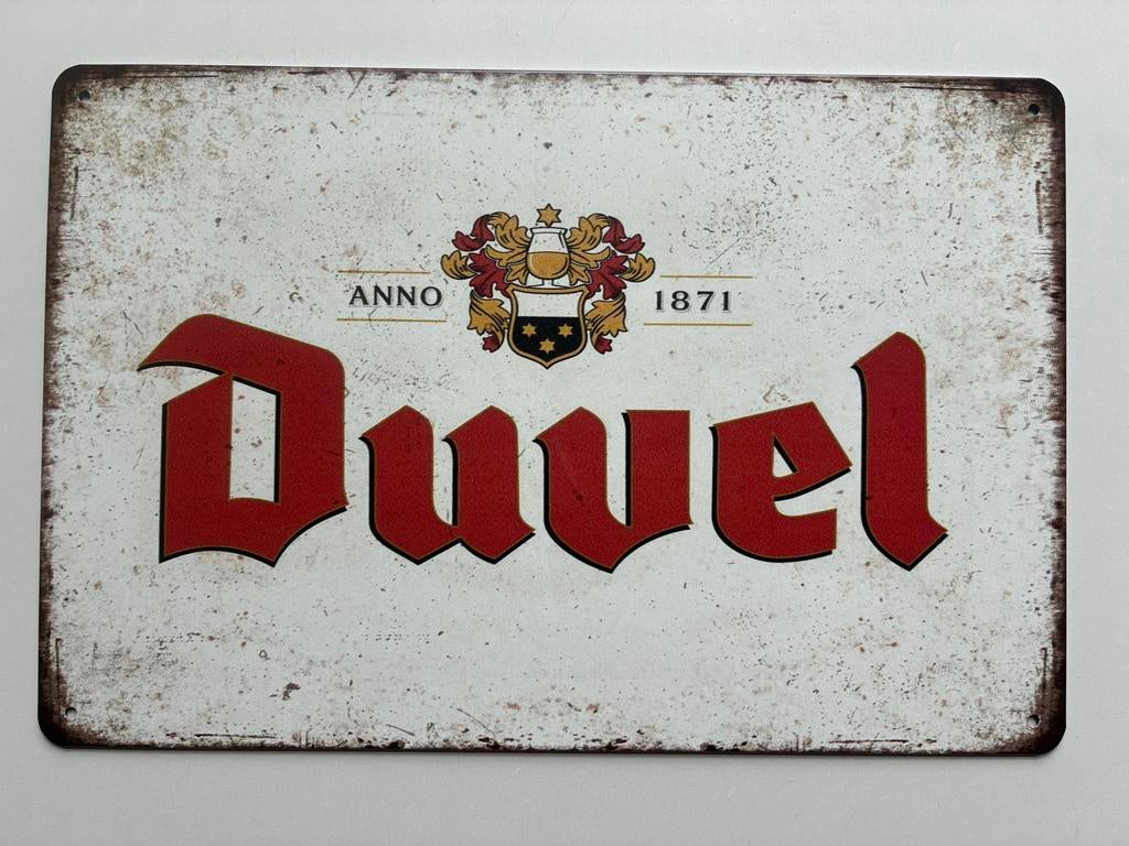 duvel Metalen wandbord 20 x 30 cm - Vintage mancave retro, Verzamelen, Biermerken, Verzenden, Nieuw, Reclamebord, Plaat of Schild