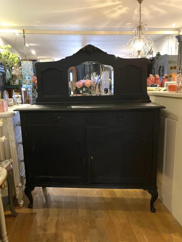 Antiek dressoir met spiegel opstand, vintage kast zwart VdlM, Huis en Inrichting, Kasten | Ladekasten, Ophalen, 100 tot 150 cm