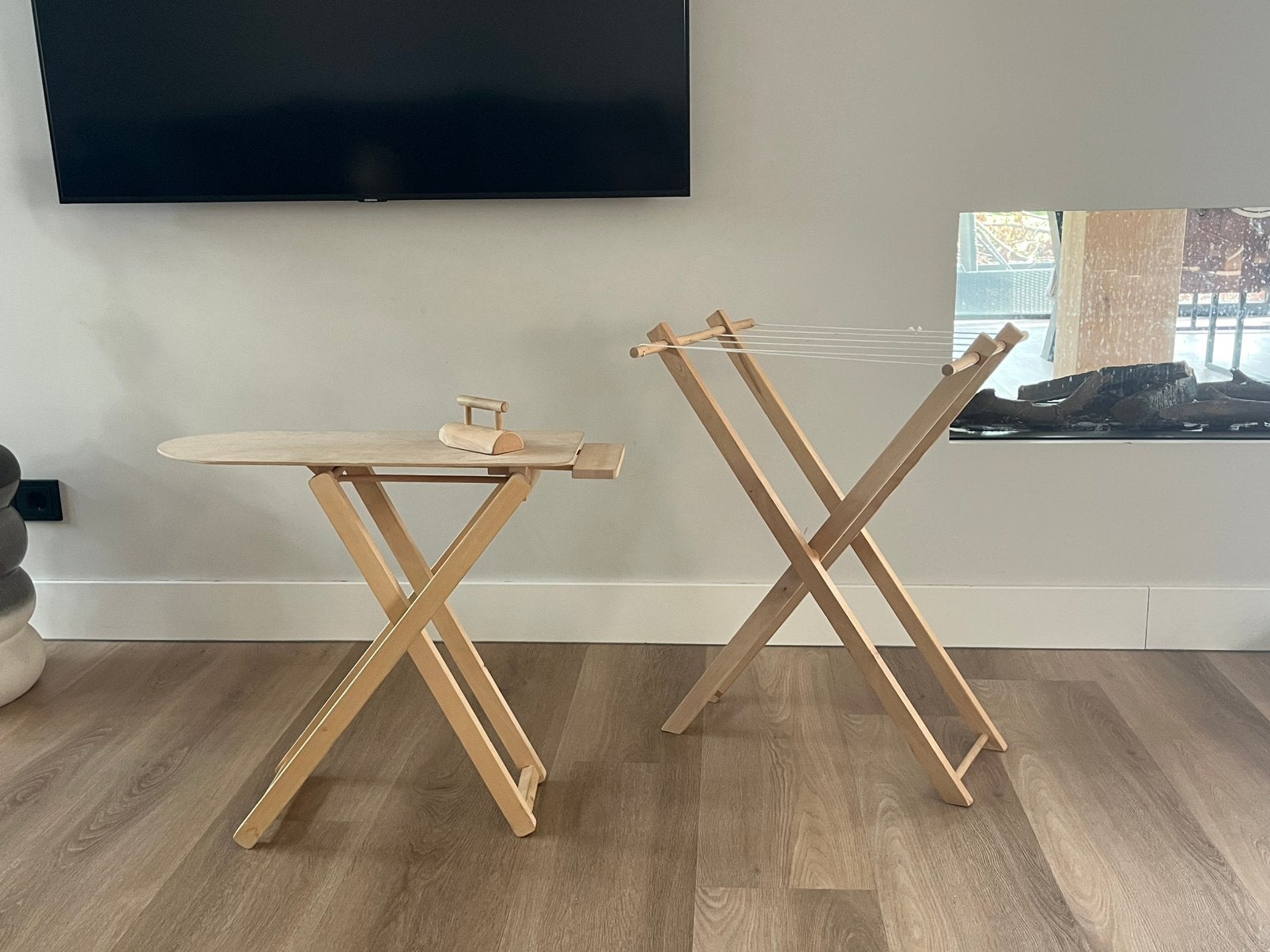 Strijkplank en wasrek hout + strijkijzer (houten speelgoed), Ophalen, Zo goed als nieuw