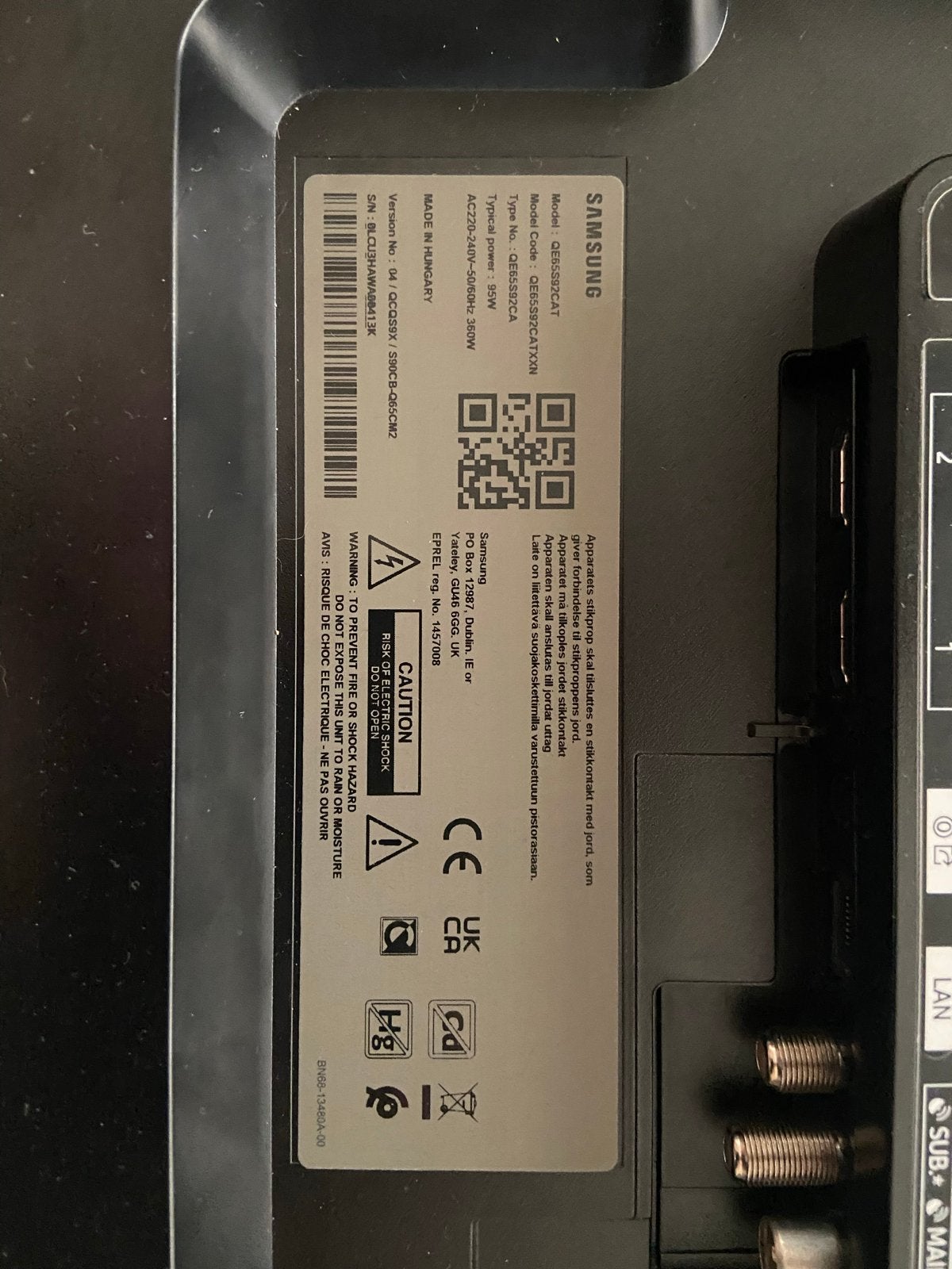Samsung QE65S92CAT - Defect (Mainboard defect?), QLED, Ophalen of Verzenden, Samsung, 100 cm of meer