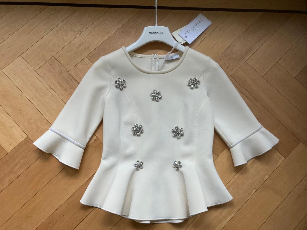 Monnalisa couture tuniek crème neoprene strass steen mt 152!, Meisje, Ophalen of Verzenden, Zo goed als nieuw, Shirt of Longsleeve