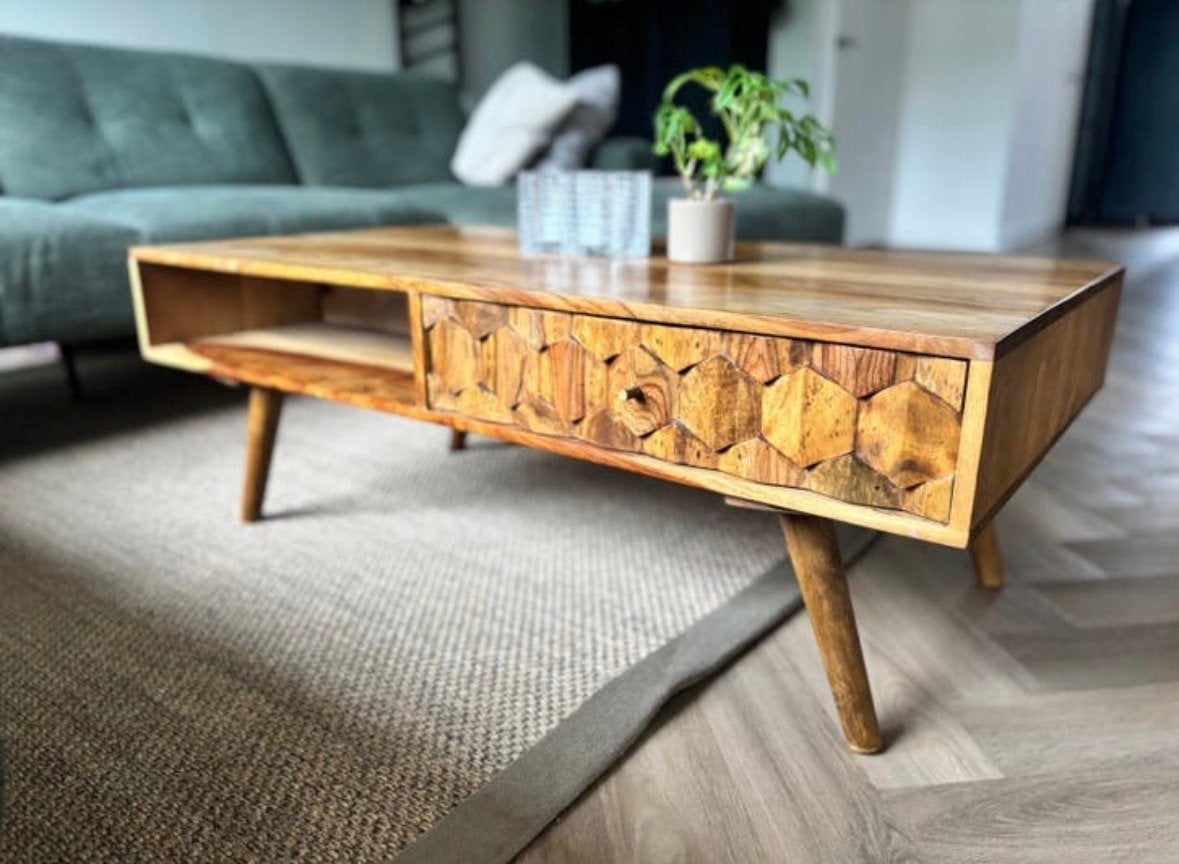 Salontafel Mystic Living 110x60cm - Massief Sheesham Hout, Ophalen, 100 tot 150 cm, 50 tot 100 cm, Zo goed als nieuw
