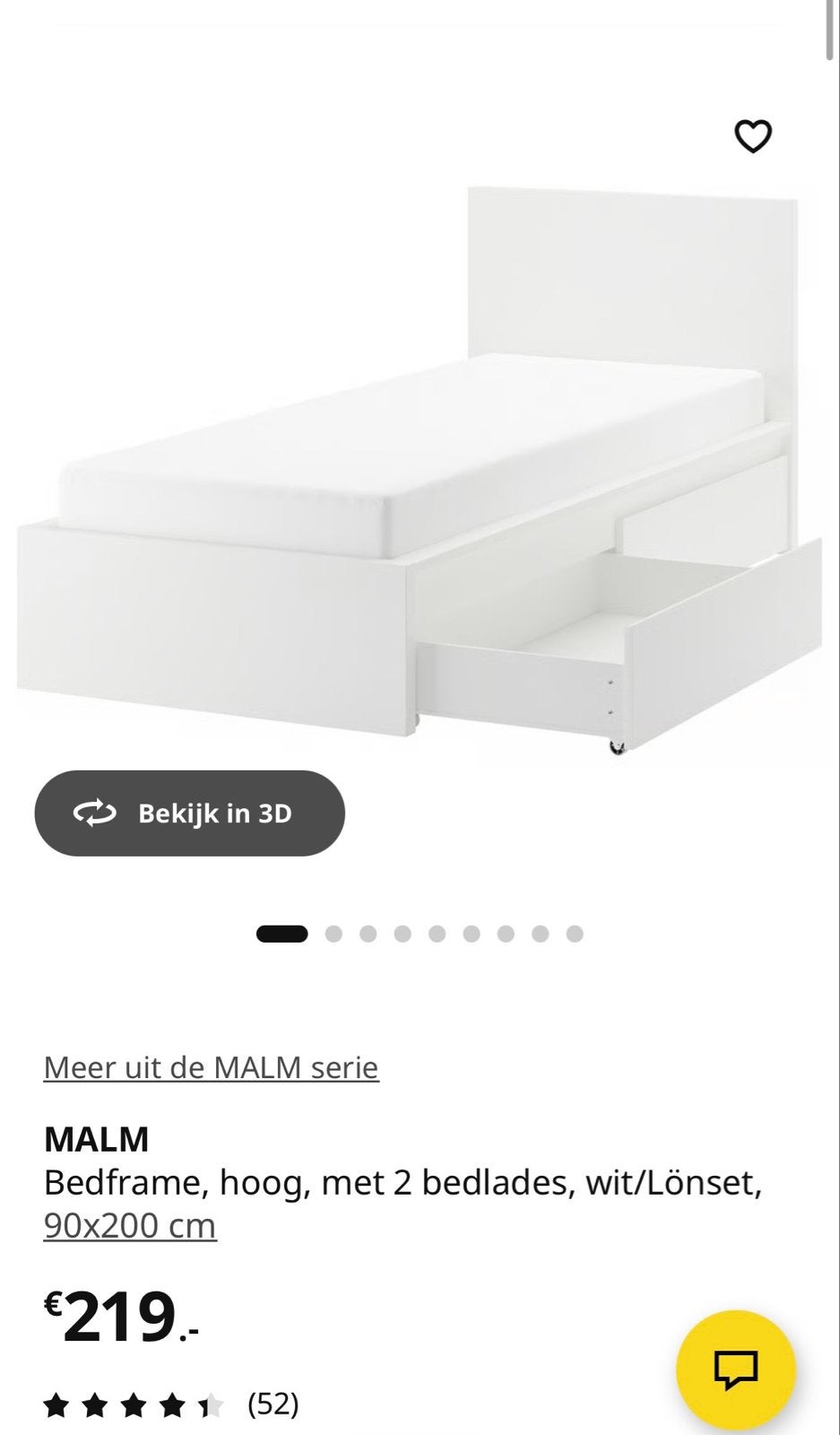 IKEA MALM Bedframe wit, 90x200 cm met 2 bedlades, Ophalen, 85 tot 100 cm, Gebruikt, Lattenbodem