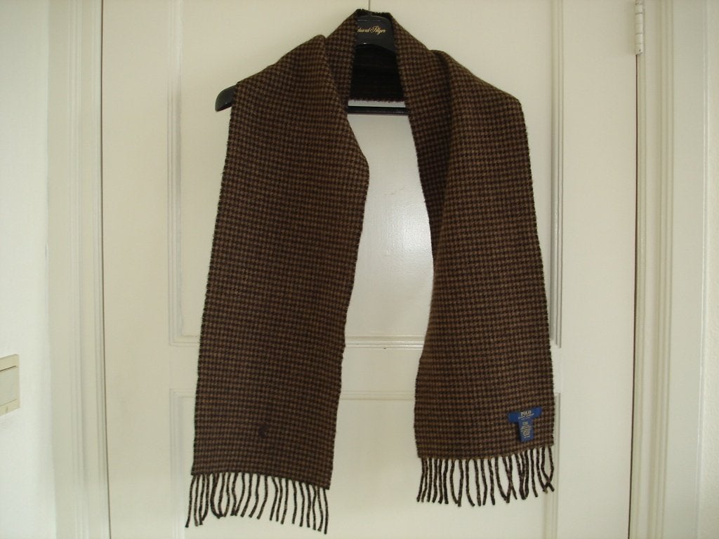 Ralph Lauren sjaal bruine wol streep + ruit Italy, Overige maten, Ophalen of Verzenden, Sjaal, Polo Ralph Lauren