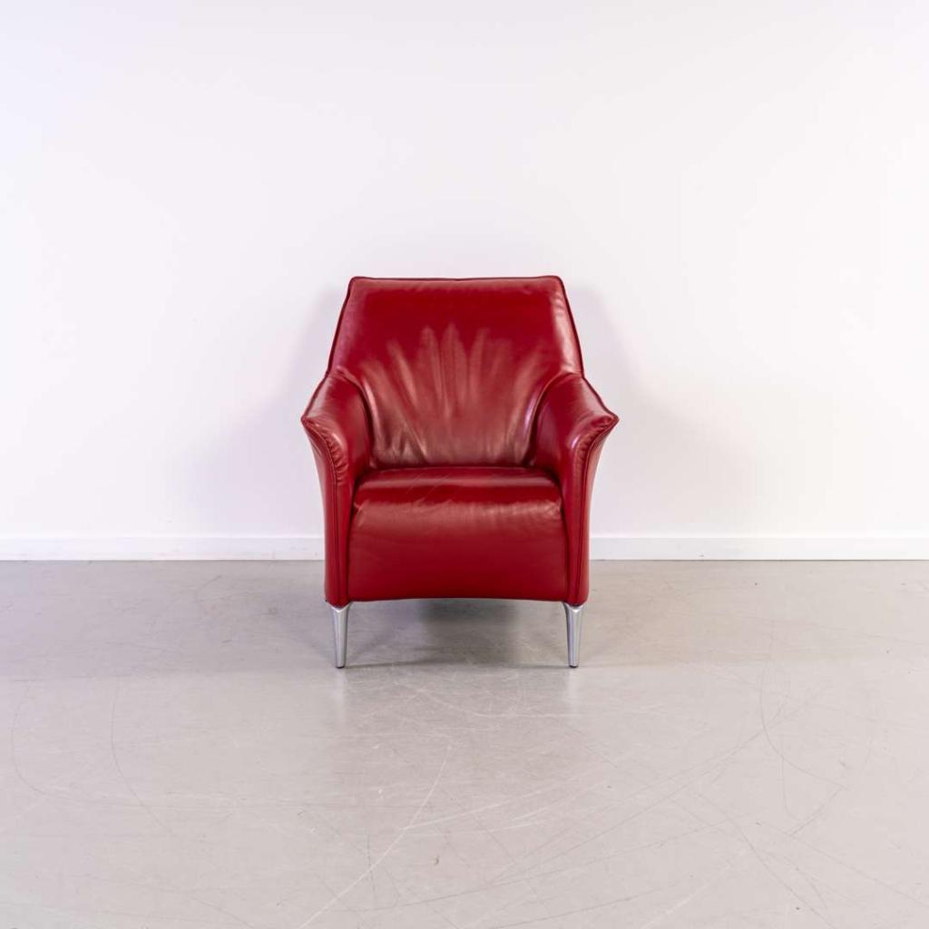 1x Leolux Mayuro Fauteuil Rood Leer – Chroom, Huis en Inrichting, Fauteuils, Niet ingevuld, Gebruikt, Minder dan 75 cm, Niet ingevuld