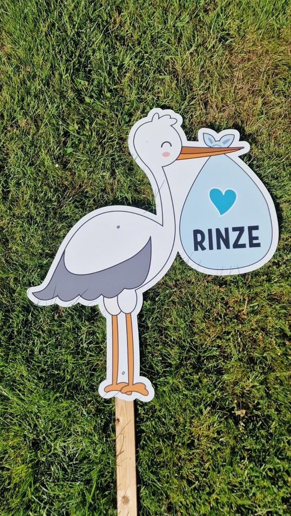 Geboortebord Ooievaar met naam 'Rinze', Kinderen en Baby's, Ophalen, Gebruikt, Geboortebord