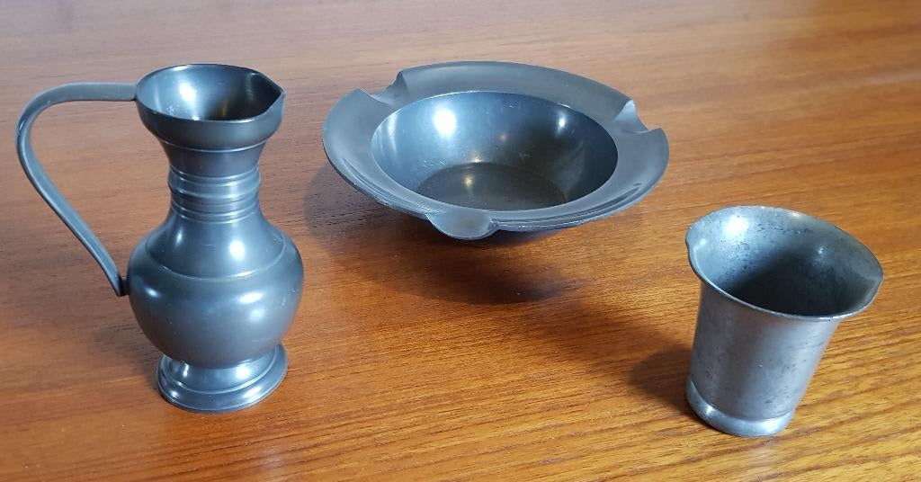 Tin tinnen kannetje asbak bekertje Meeuws & Zoon, Ophalen of Verzenden