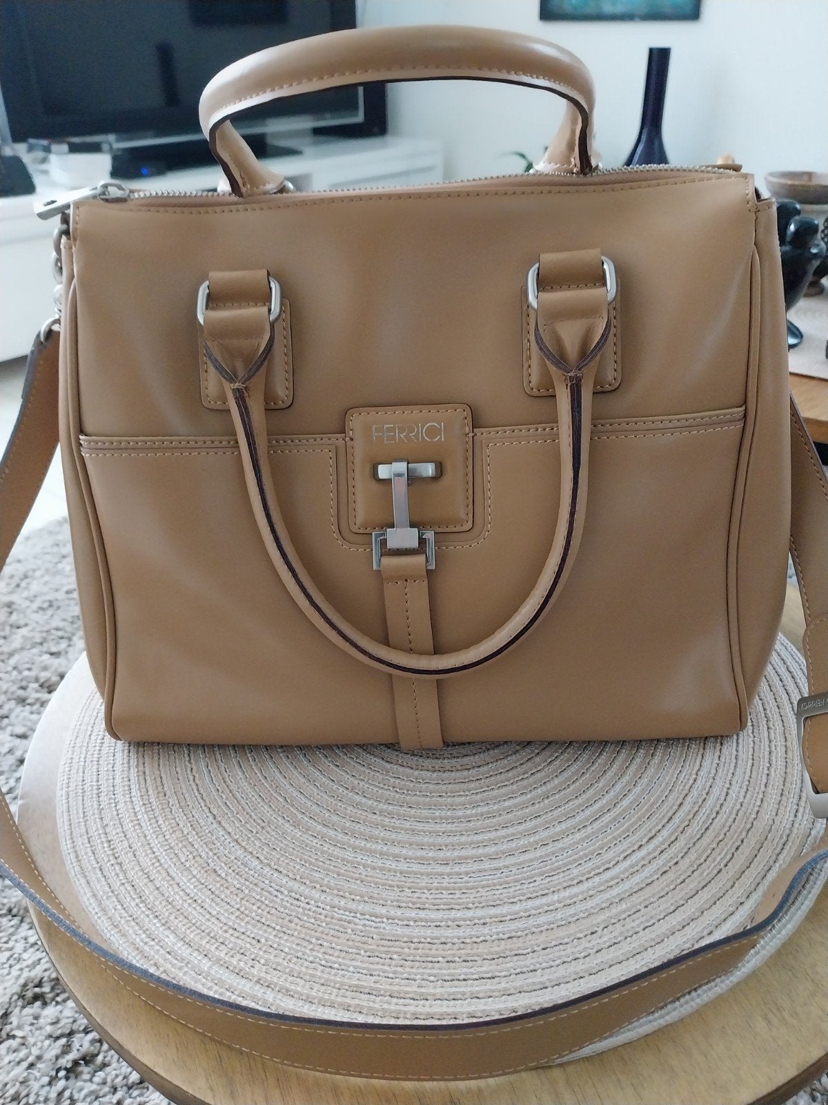 Leren handtas Claudio Ferrici - Okergeel/Camel, Sieraden, Tassen en Uiterlijk, Ophalen of Verzenden, Zo goed als nieuw, Beige