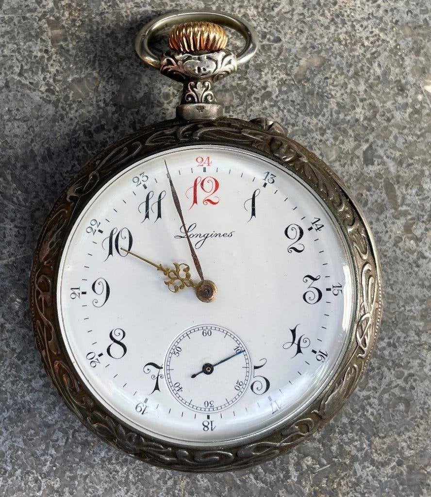 Horloge Longines overheidsprijshorloge voor schietpartijen, Staal, Zakhorloge, Gebruikt, Rolex