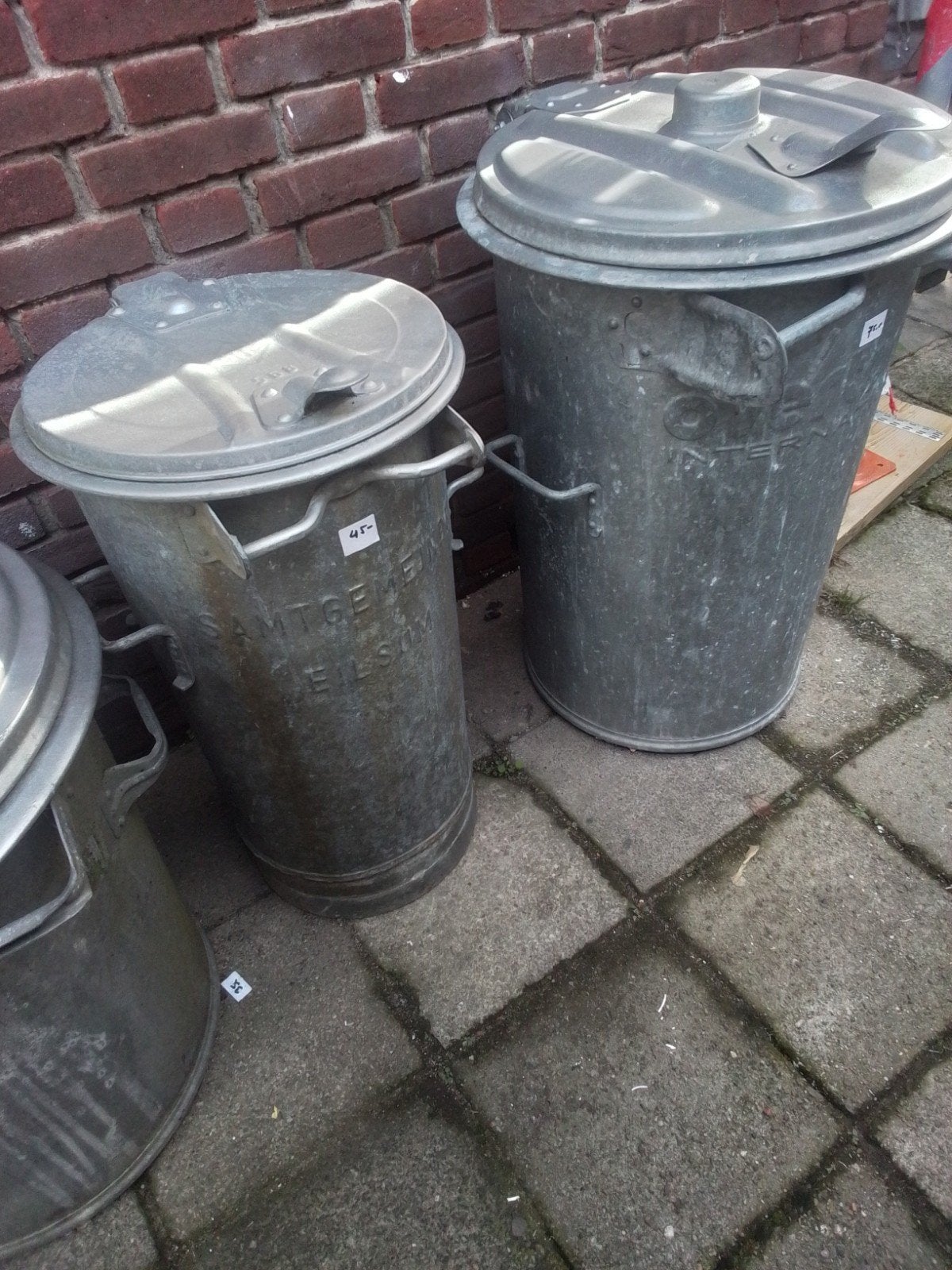 3 Grote Zinken Vuilnisbakken - 55L, 65L, 90L, Ophalen