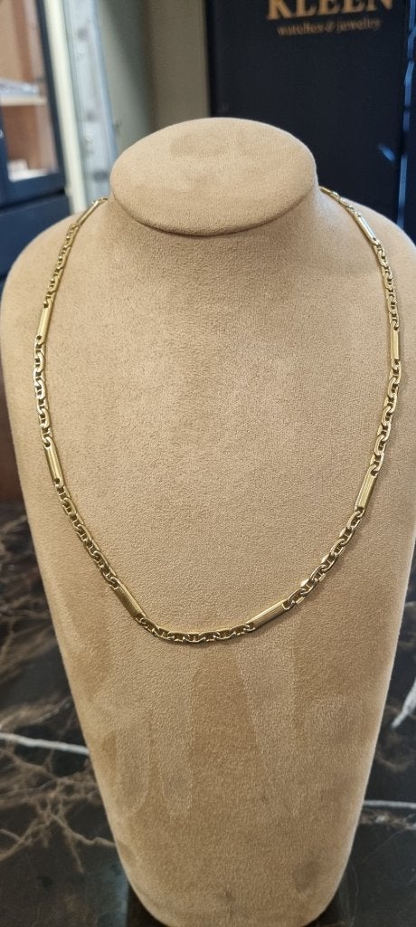 Gouden Fantasie schakel 14 KRT // Lengte 53 CM, Ophalen of Verzenden, Zo goed als nieuw, Info@kleenedelmetalen.nl, Goud