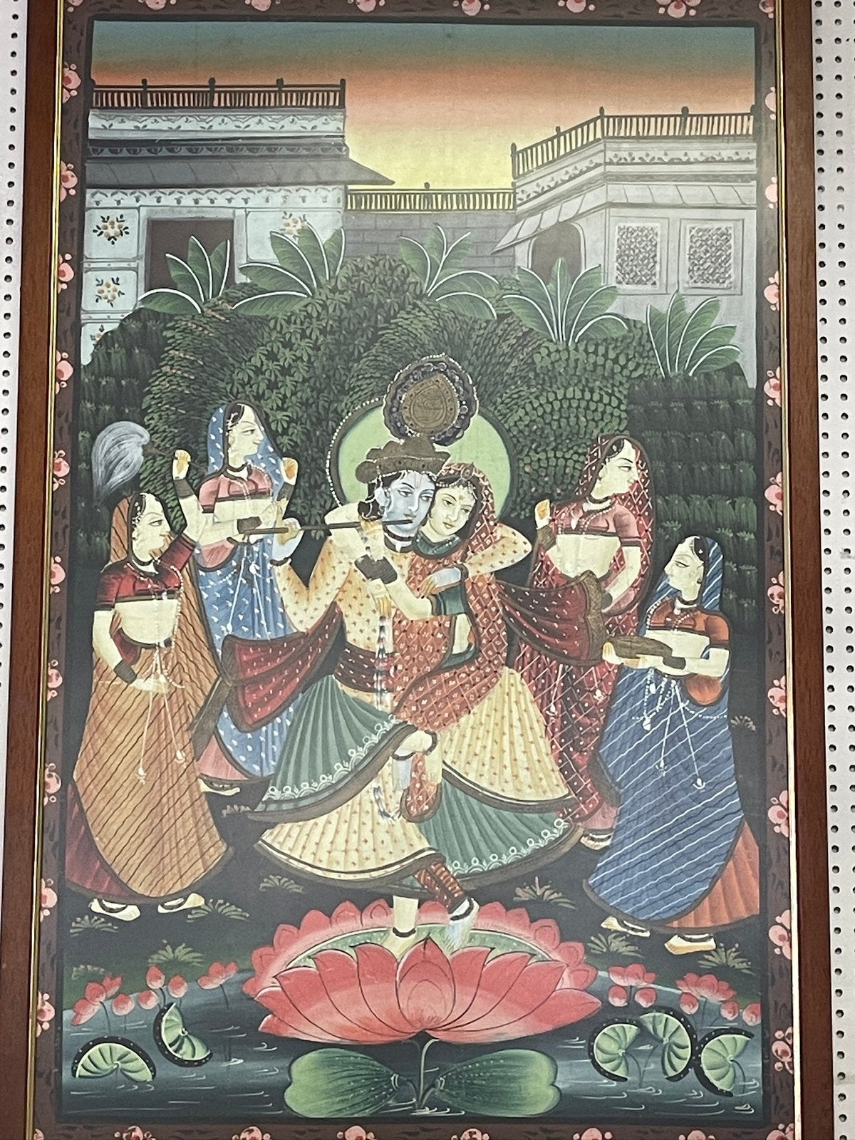Handgeschilderd Indiaas schilderij Krishna en Radha, Antiek en Kunst, Ophalen, Schilderij, India, 79 cm