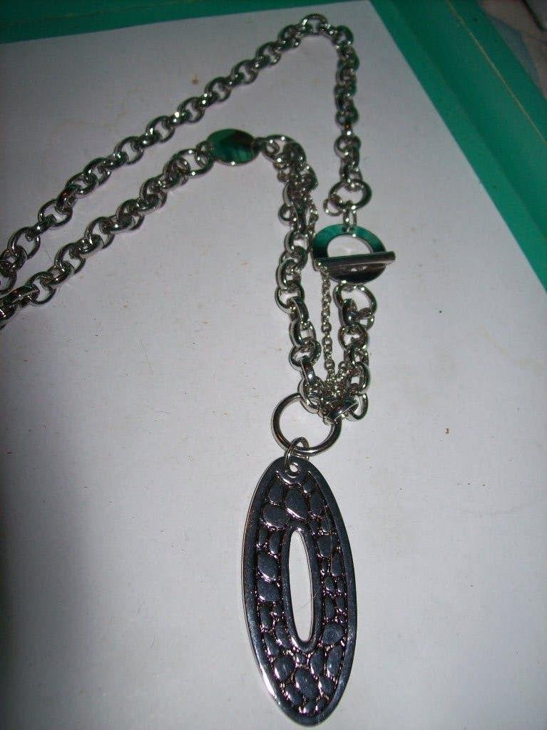 Ketting Zilvertint Metaal Schakels Fraaie Punt Hanger, Nieuw, Ophalen of Verzenden, Zilver, Overige materialen